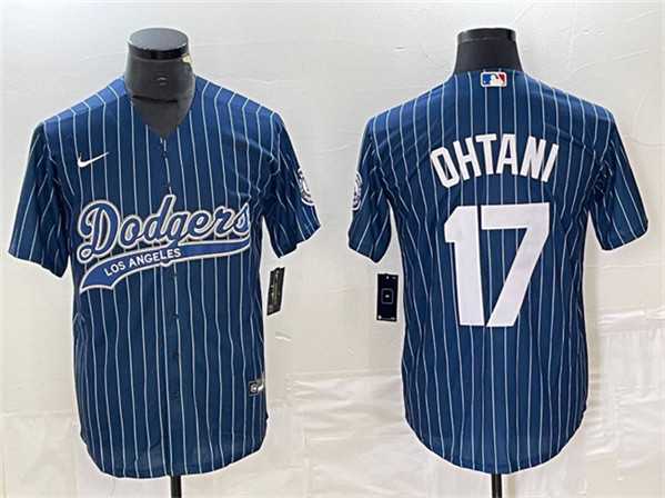 Men%27s Los Angeles Dodgers #17 Shohei Ohtani Navy Cool Base With Patch Stitched Baseball Jersey